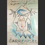 1948. Dessin original pour l'affiche du transformiste Madame Arthur, au Carrousel de Juan-les-Pins. (Ref  114)