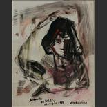 1959. Portrait de Jeannette, sa compagne. Gouache sur papier. Atelier de Mégève. Collection de l'artiste. (Ref  607)