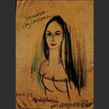 1995. Portrait de Vanessa Demouy à la manière de Modigliani. Technique mixte sur papier. Signature bas droite. (Ref  612)
